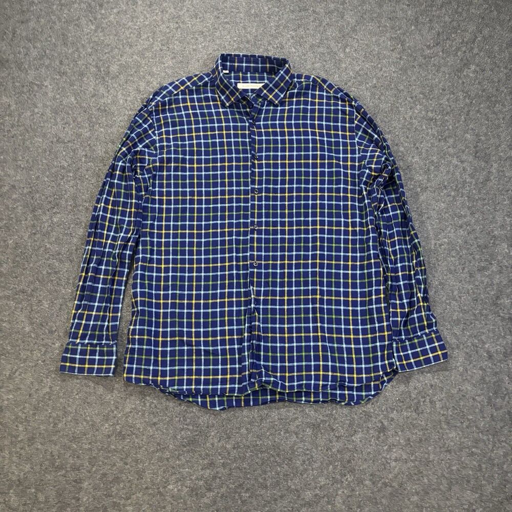 Miller Westby Shirt Size XL Long Sleeve Linen Button Up Blue Plaid